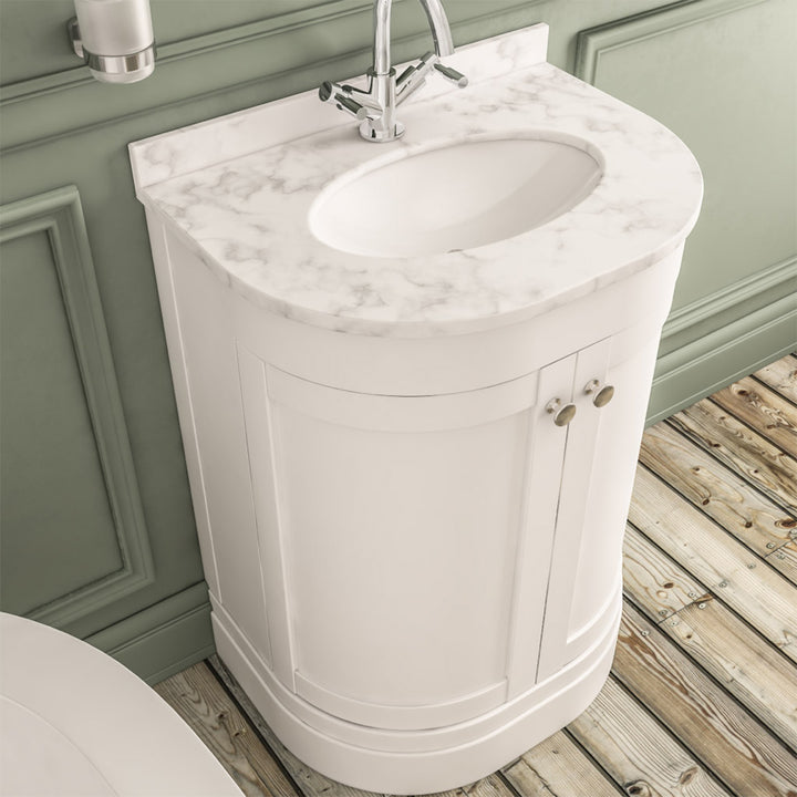 Hardwick 600mm Traditional Vanity Unit, Quartz Worktop and Basin - Matt White