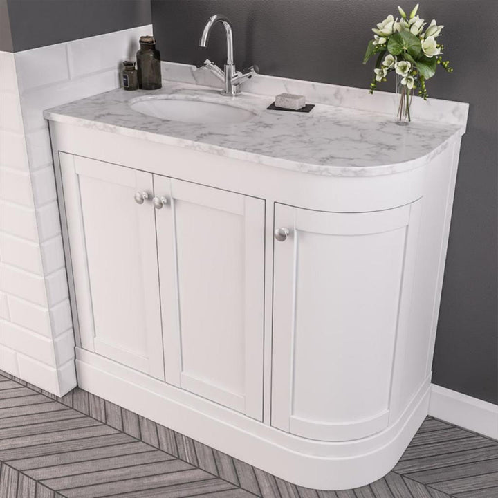 Hardwick 900mm Traditional Corner Vanity Unit, Quartz Worktop and Basin Left Hand - Matt White