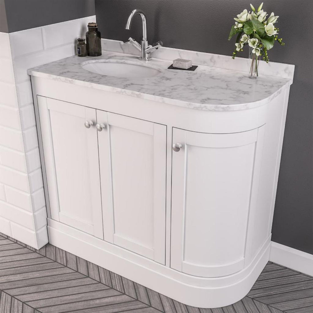 Hardwick 900mm Traditional Corner Vanity Unit, Quartz Worktop and Basin Left Hand - Matt White