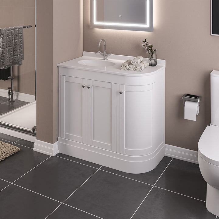 Hardwick 900mm Traditional Corner Vanity Unit, Quartz Worktop and Basin Left Hand - Matt White