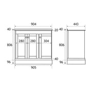 Hardwick 900mm Traditional Corner Vanity Unit, Quartz Worktop and Basin Left Hand - Matt White - Technical drawing