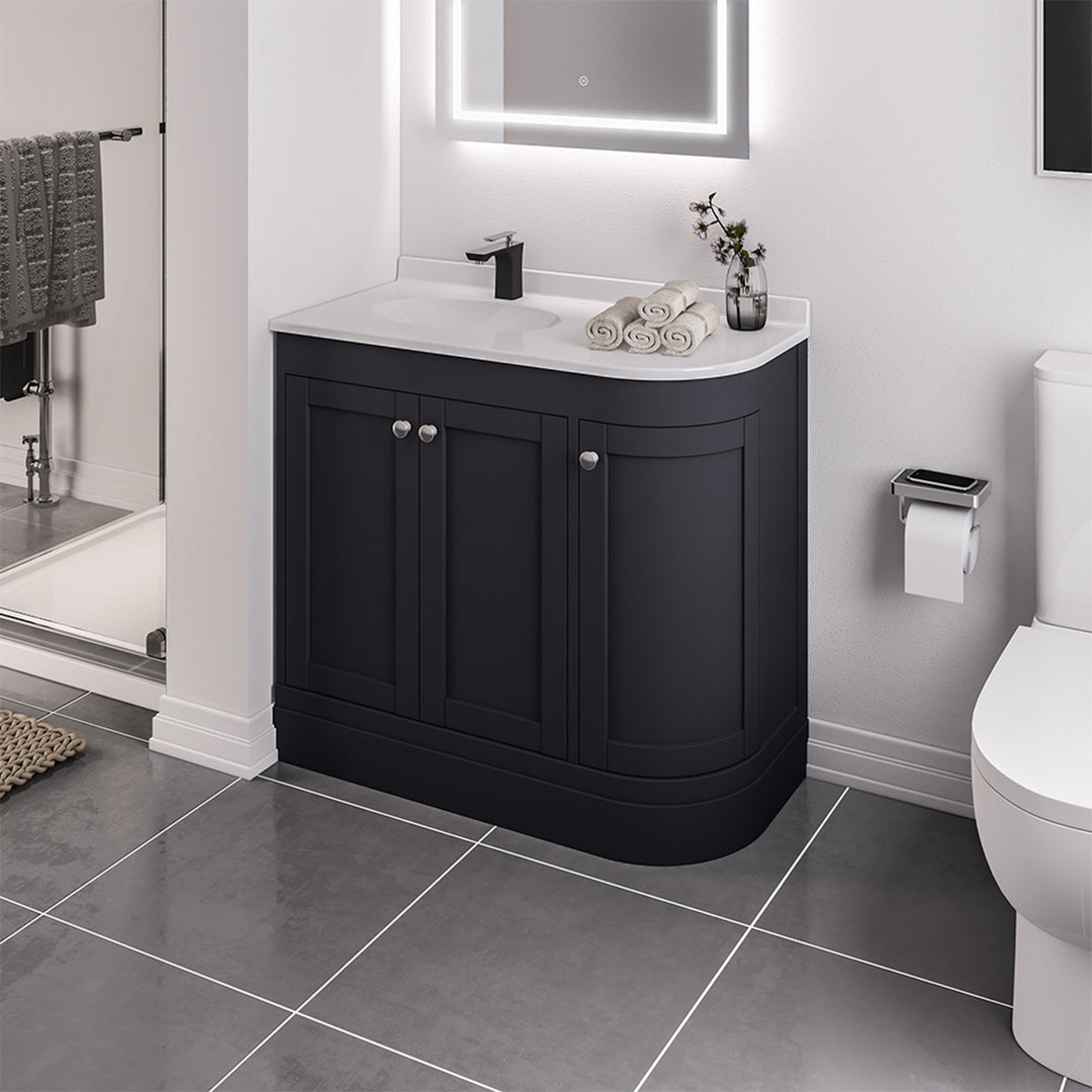 Hardwick 900mm Traditional Corner Vanity Unit, Quartz Worktop and Basin Left Hand - Matt Anthracite
