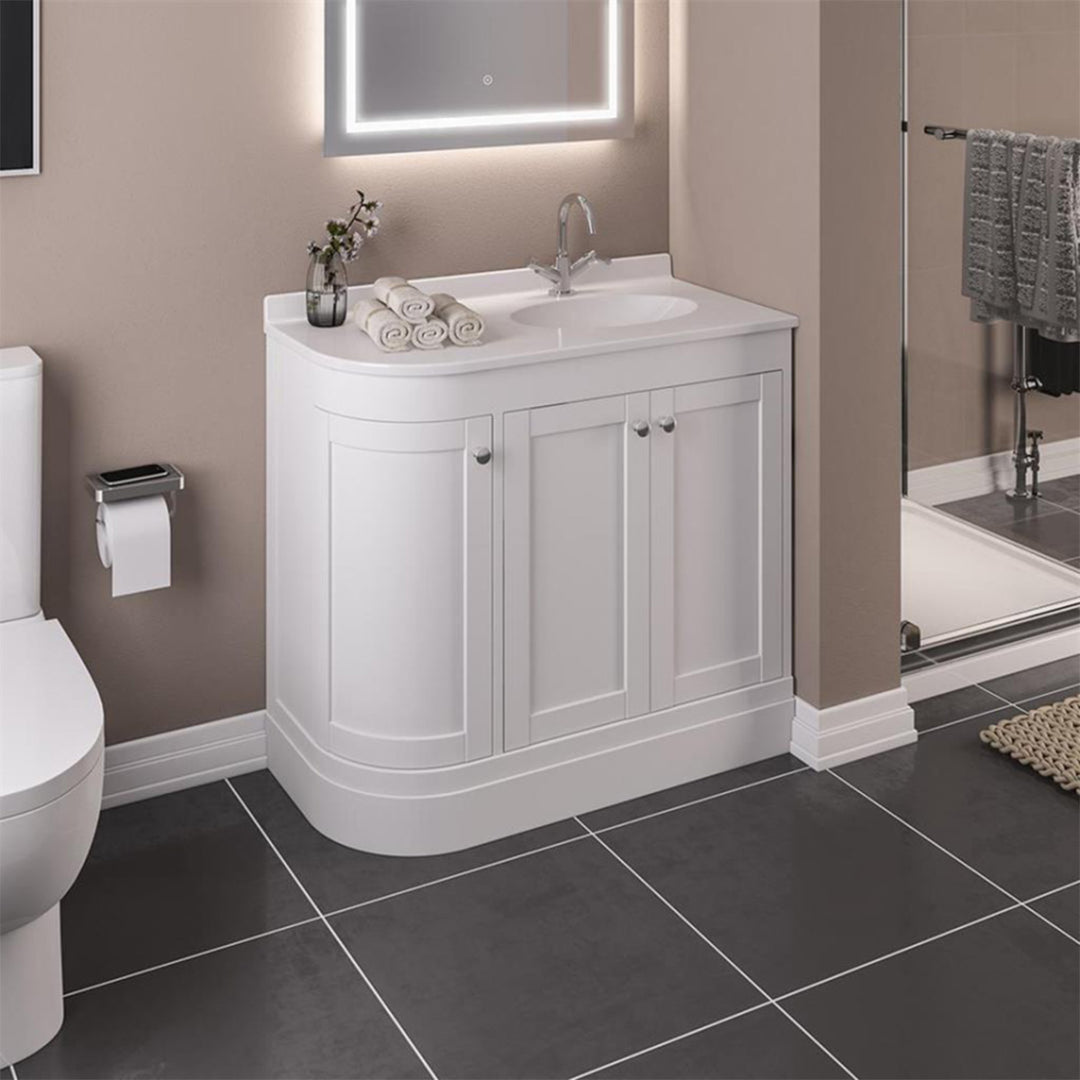 Hardwick 900mm Traditional Corner Vanity Unit, Quartz Worktop and Basin Right Hand - Matt White