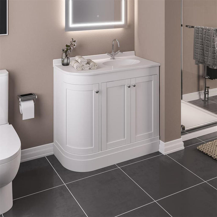 Hardwick 900mm Traditional Corner Vanity Unit, Quartz Worktop and Basin Right Hand - Matt White