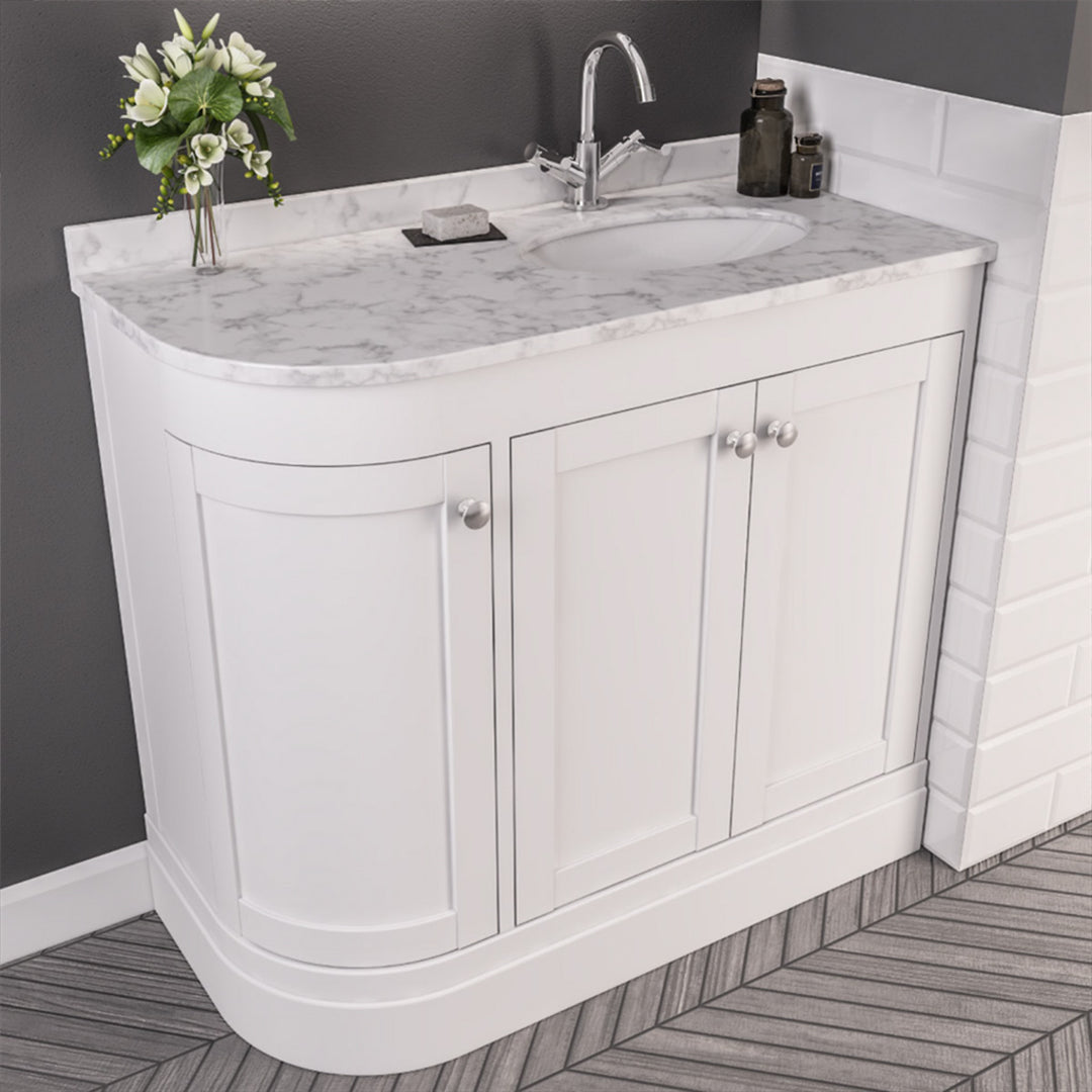 Hardwick 900mm Traditional Corner Vanity Unit, Quartz Worktop and Basin Right Hand - Matt White