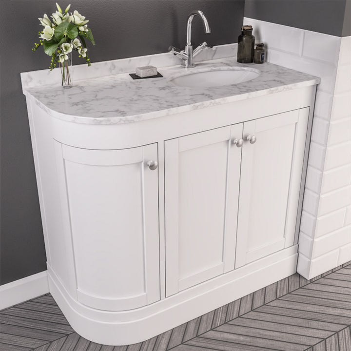 Hardwick 900mm Traditional Corner Vanity Unit, Quartz Worktop and Basin Right Hand - Matt White