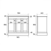 Hardwick 900mm Traditional Corner Vanity Unit, Quartz Worktop and Basin Right Hand - Matt White - Technical drawing
