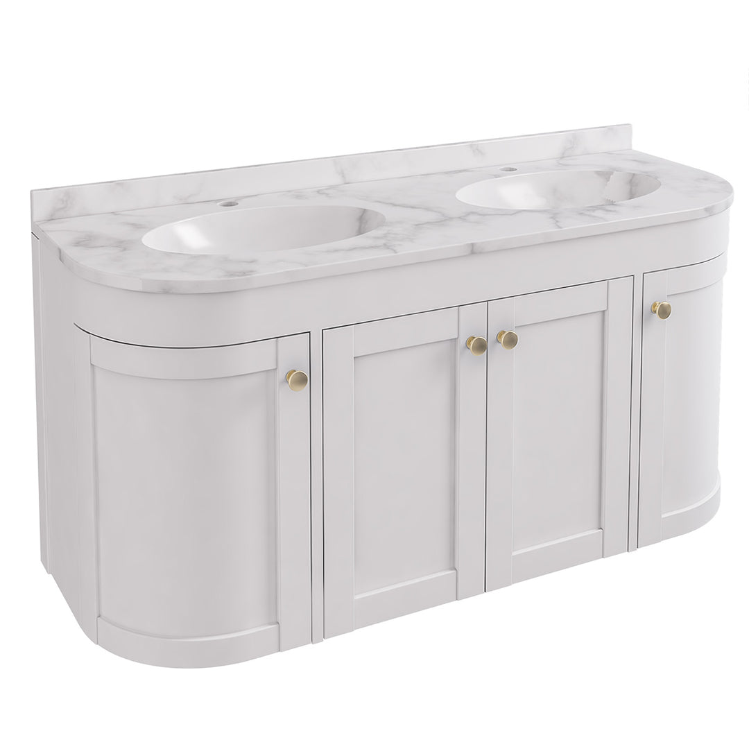 Hardwick 1200mm Wall Hung Vanity Unit, Quartz Worktop and Double Basin - Matt White