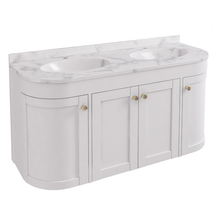 Hardwick 1200mm Wall Hung Vanity Unit, Quartz Worktop and Double Basin - Matt White