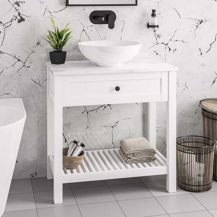 Hardwick 800mm Floor Standing Washstand and Quartz Worktop - Matt White