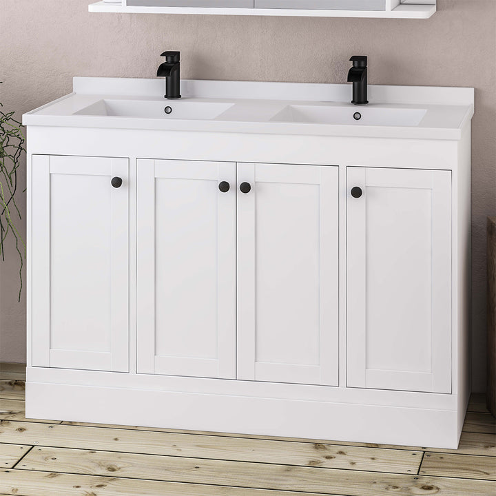 Hardwick Straight 1200mm Floor Standing Vanity Unit and Double Basin - Matt White