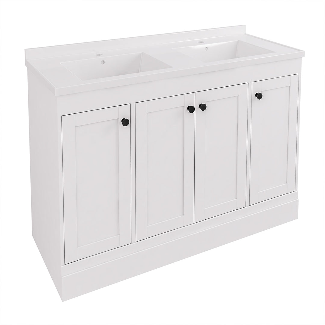 Hardwick Straight 1200mm Floor Standing Vanity Unit and Double Basin - Matt White