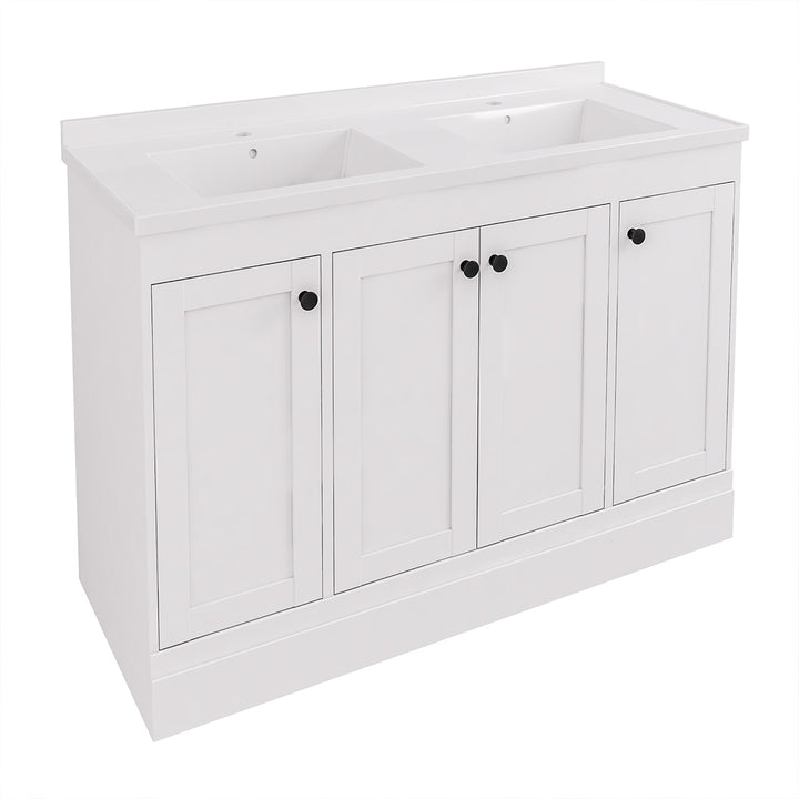 Hardwick Straight 1200mm Floor Standing Vanity Unit and Double Basin - Matt White
