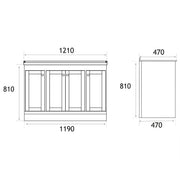 Hardwick Straight 1200mm Floor Standing Vanity Unit and Double Basin - Matt White - Technical drawing