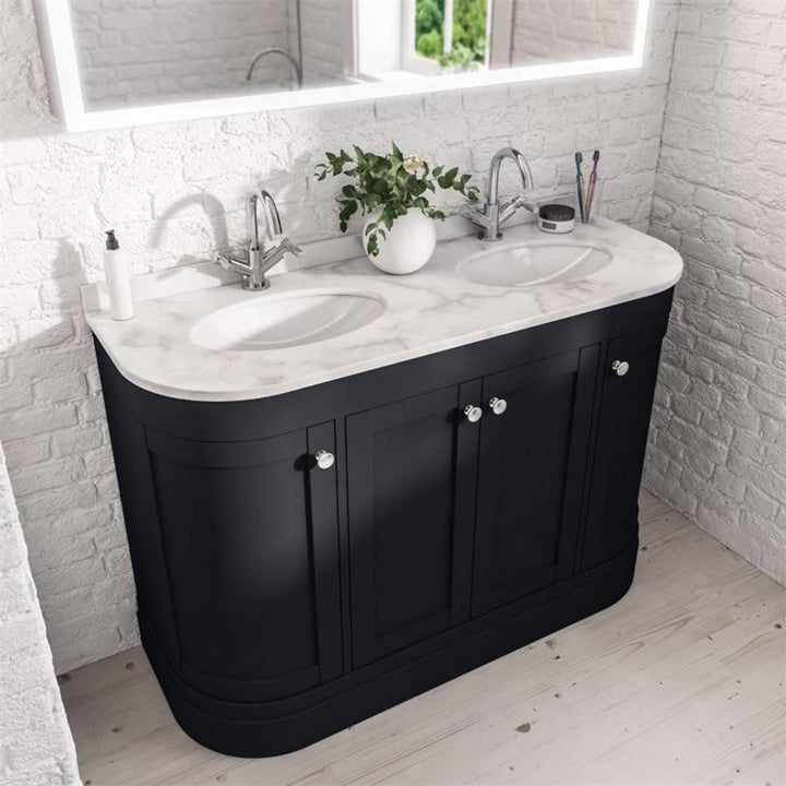 Hardwick Curved 1200mm Floor Standing Vanity Unit, Quartz Worktop and Double Basin - Matt Anthracite