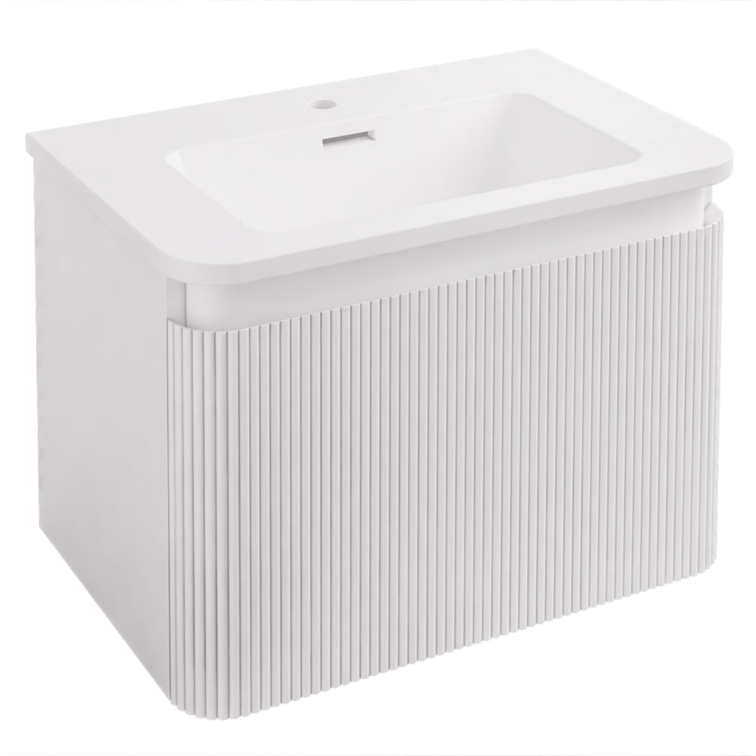 Belice Fluted 600mm Wall Hung Vanity Unit and Basin - High Gloss White