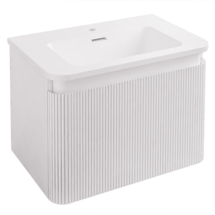 Belice Fluted 600mm Wall Hung Vanity Unit and Basin - High Gloss White