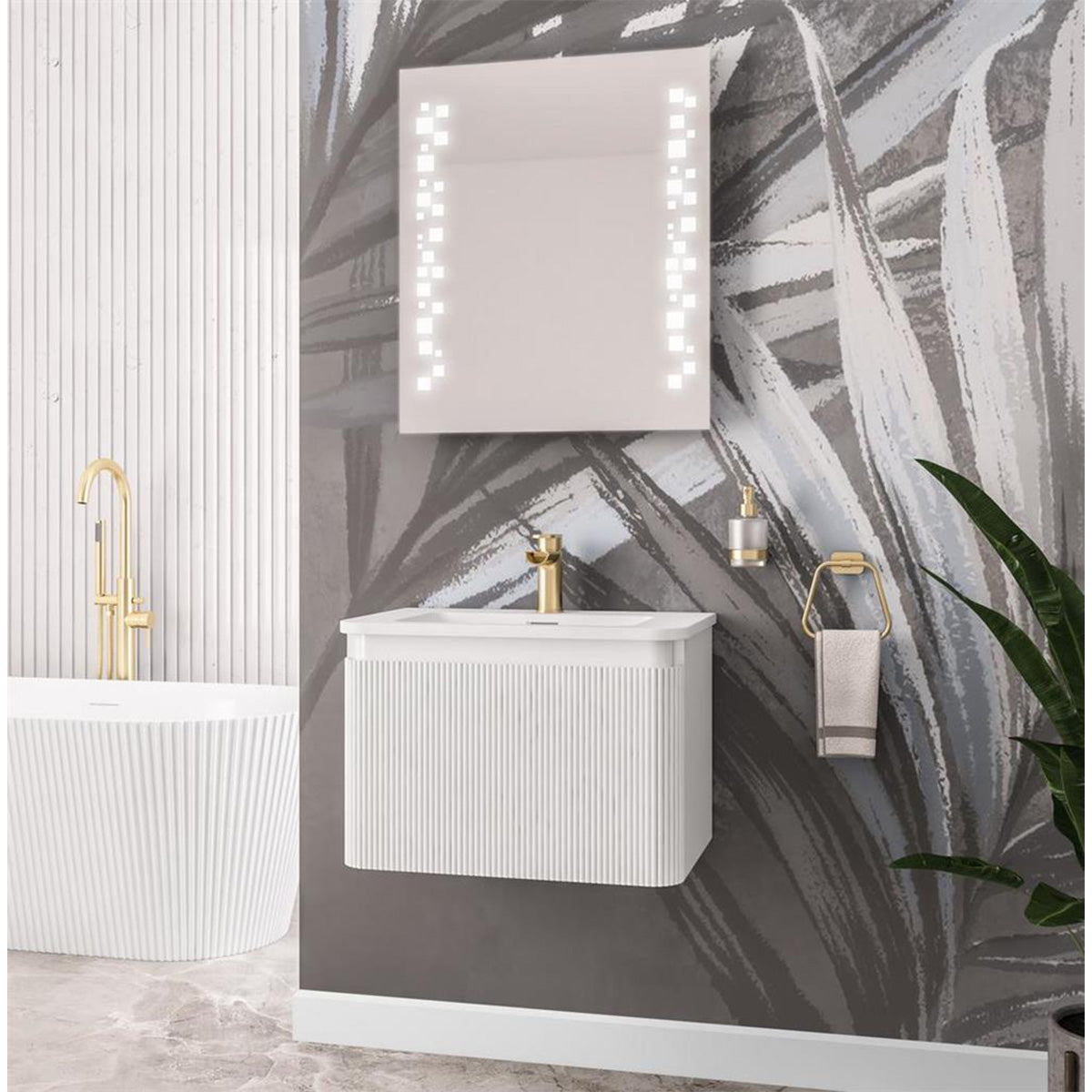 Wall hung vanity unit and basin, gloss white finish