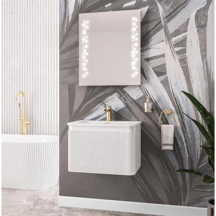 Belice Fluted 600mm Wall Hung Vanity Unit and Basin - High Gloss White