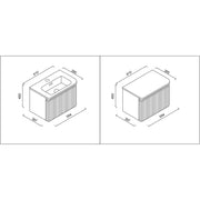 Belice Fluted 600mm Wall Hung Vanity Unit and White Stone Top - Grey - Technical drawing
