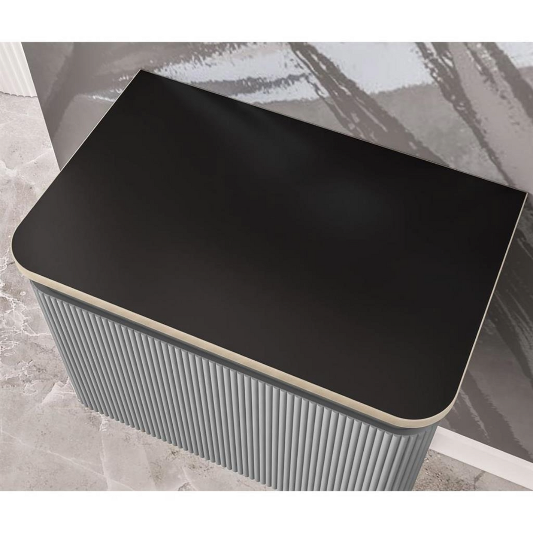 Belice Fluted 600mm Wall Hung Unit - Grey inc Black Stone Top