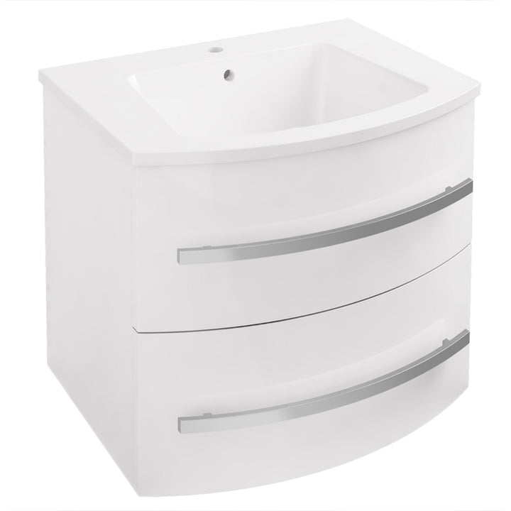 Centa 600mm Curved Wall Hung Vanity Unit and Basin (Excludes Handles) - High Gloss White