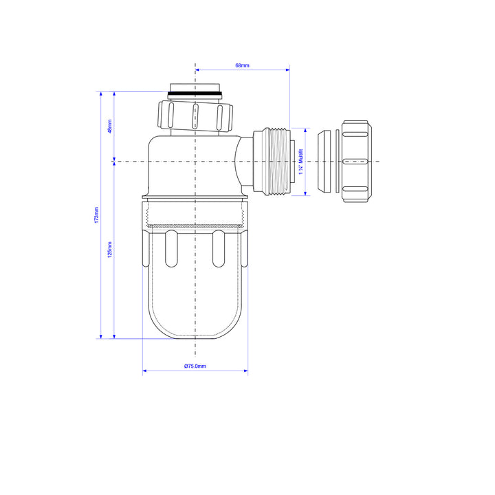 McAlpine 75mm Water Seal Bottle Trap with Multifit Outlet 1 1/4"