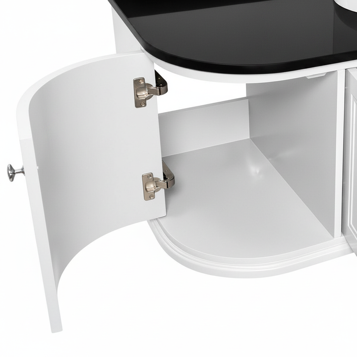 Kingsbury Classic Curved 1200mm Wall Hung Vanity Unit, Black Worktop &amp; Ceramic Basin - White