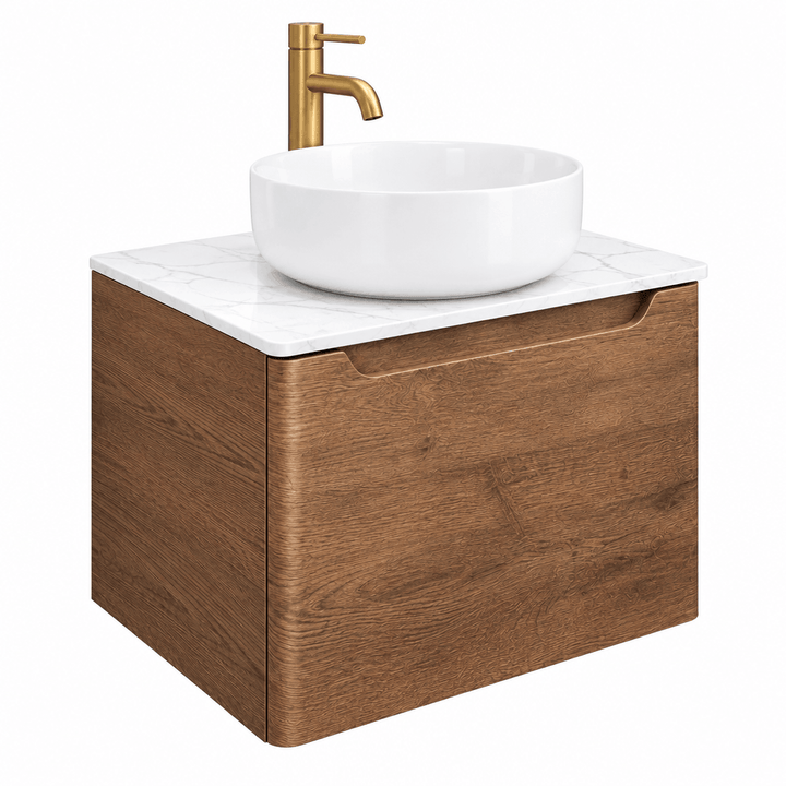 Camden 600mm Wall Hung Vanity Unit &amp; Worktop - Chestnut