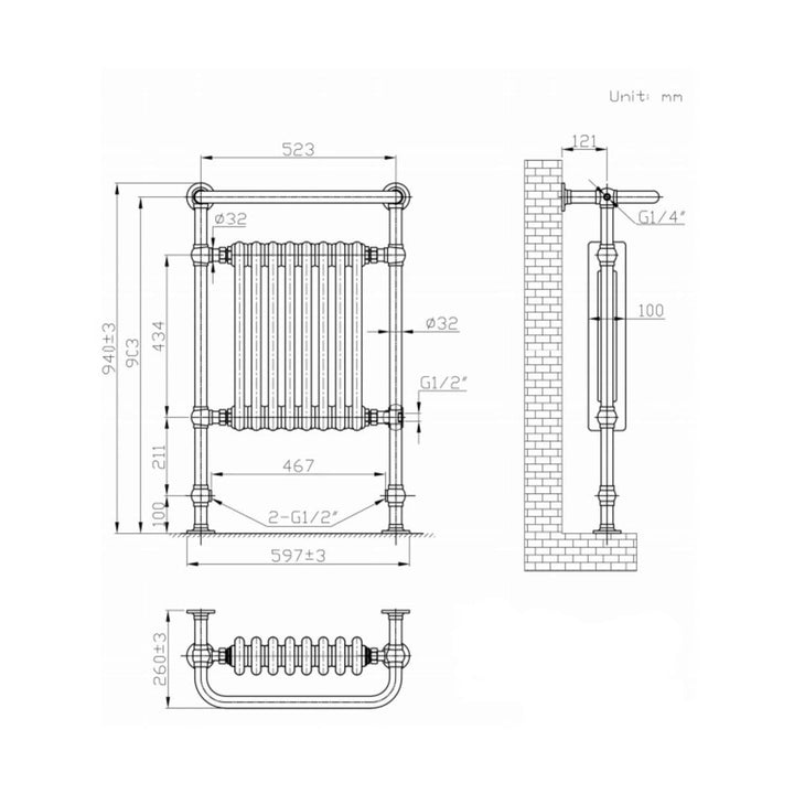 Isbourne 940 x 600mm Traditional Bathroom Radiator