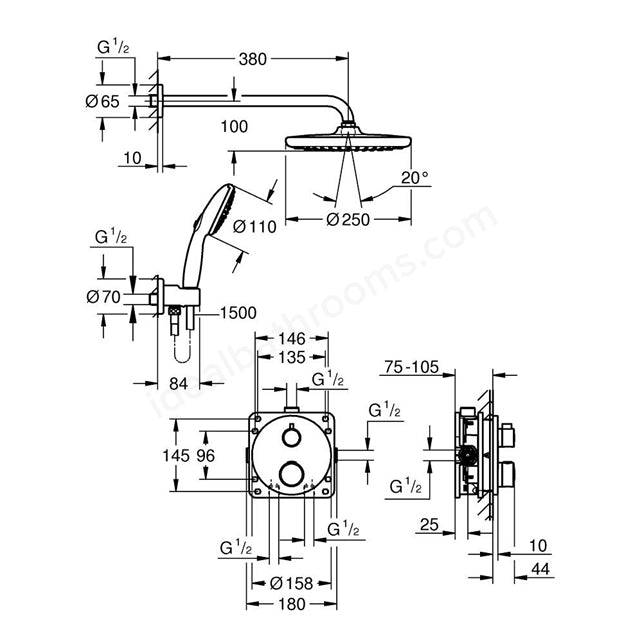 Grohe Grohtherm Concealed 2 Function Shower System 250 - Chrome