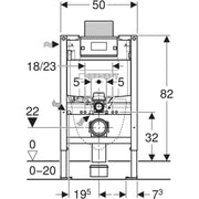 Geberit Duofix Element for Wall Hung WC with Alpha Concealed Cistern 120mm - 820mm High - Technical drawing