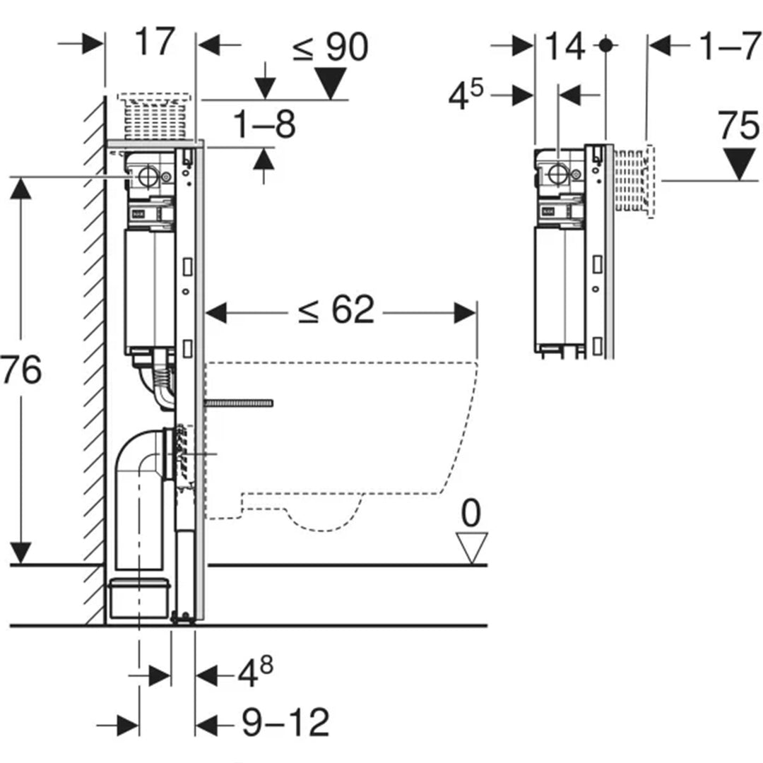 Geberit Duofix Element for Wall Hung WC with Alpha Concealed Cistern 120mm - 820mm High