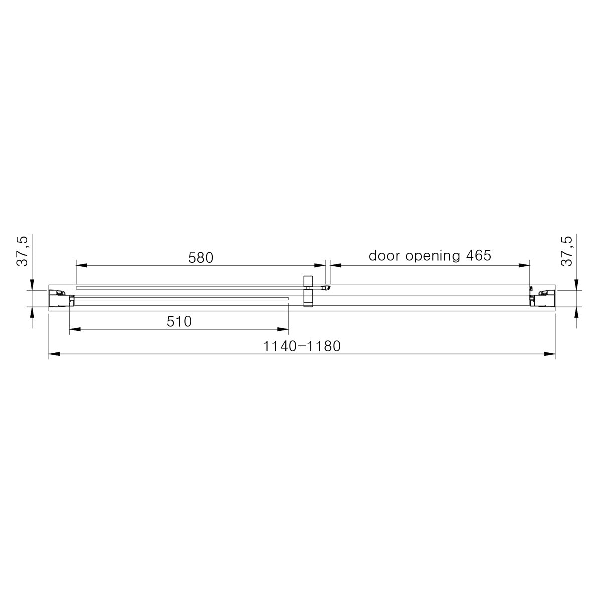 Vantage 6 1200mm Sliding Shower Door - Black - Technical drawing