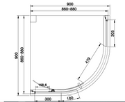 Vantage 900mm Single Door Quadrant Shower Enclosure - Black - Technical drawing