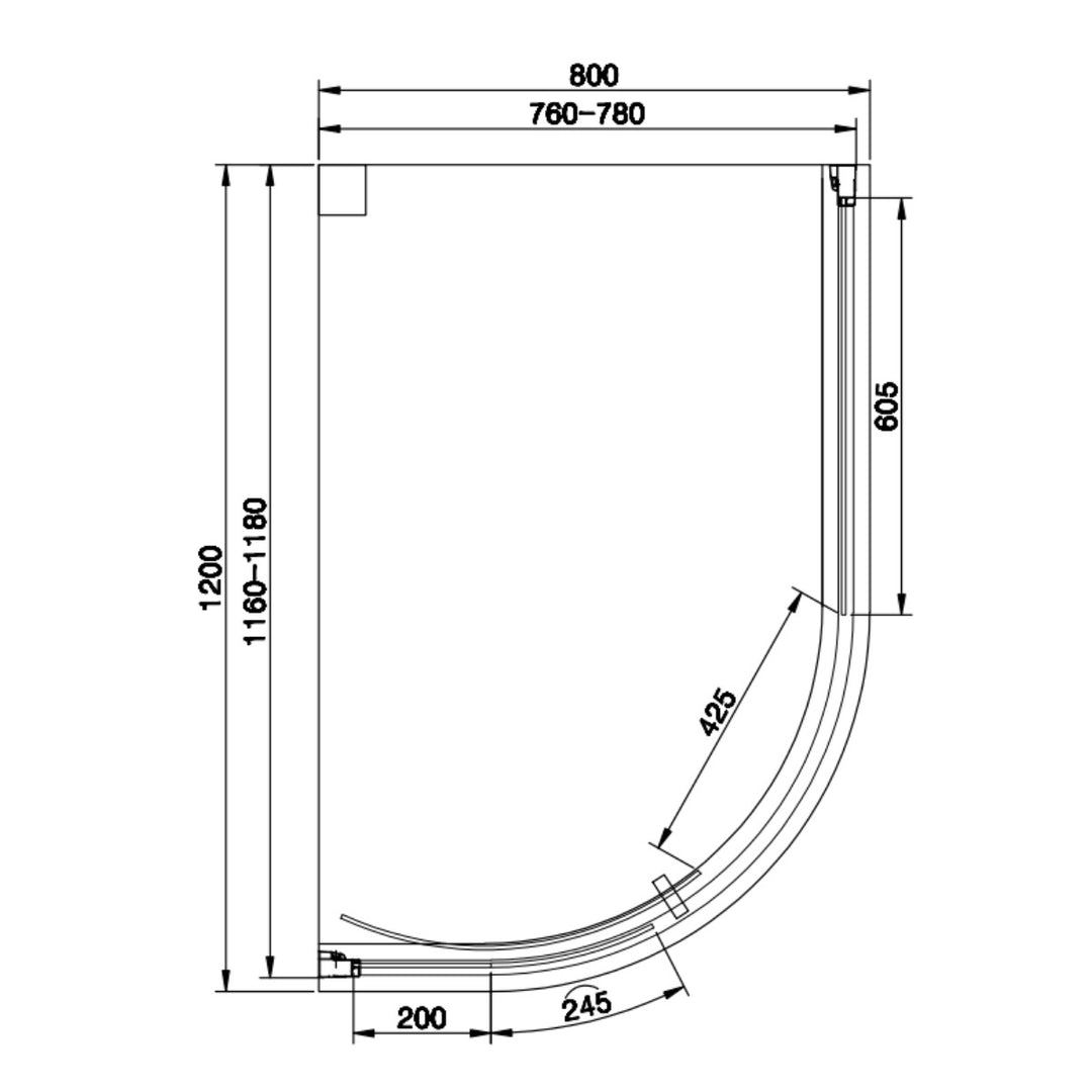 Vantage 2000 Easy Clean Offset Quadrant 1200x800mm - Black