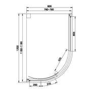 Vantage 2000 Easy Clean Offset Quadrant 1200x800mm - Black - Technical drawing