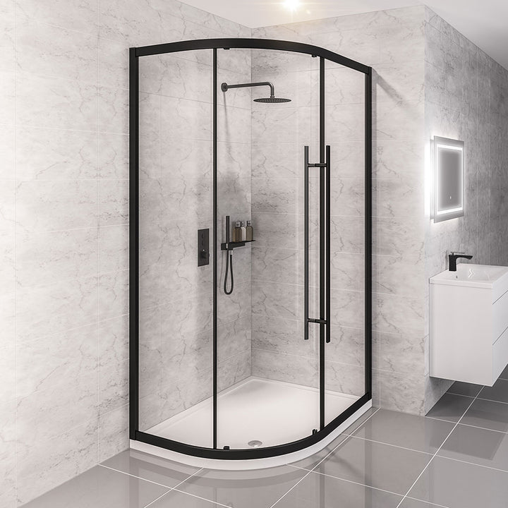Vantage 2000 Easy Clean Offset Quadrant 1400x800mm - Matt Black