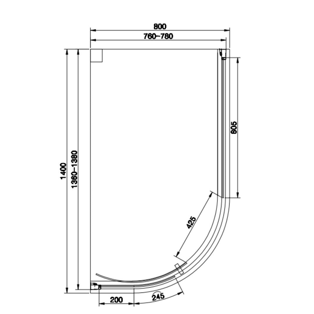 Vantage 2000 Easy Clean Offset Quadrant 1400x800mm - Matt Black