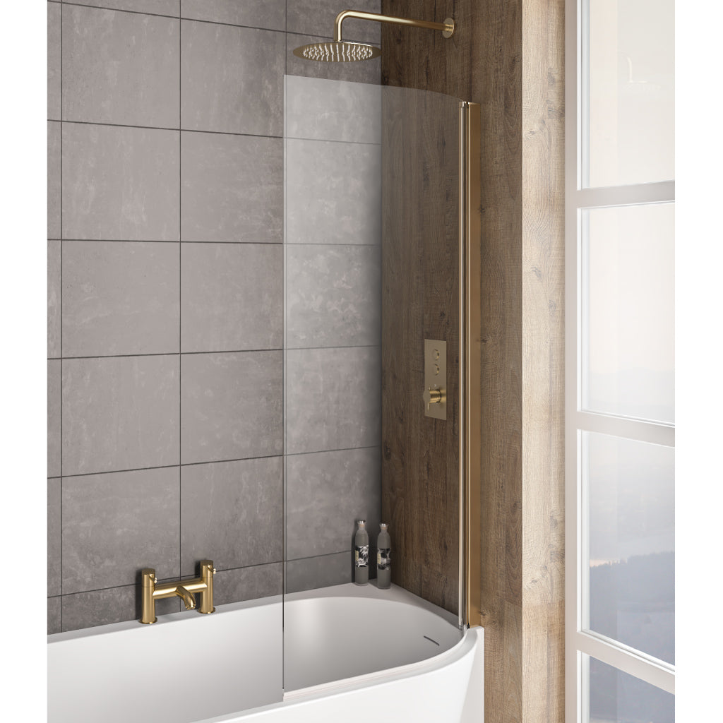 Bray Right Hand 6mm Bath Screen - Brushed Brass – Bathshack