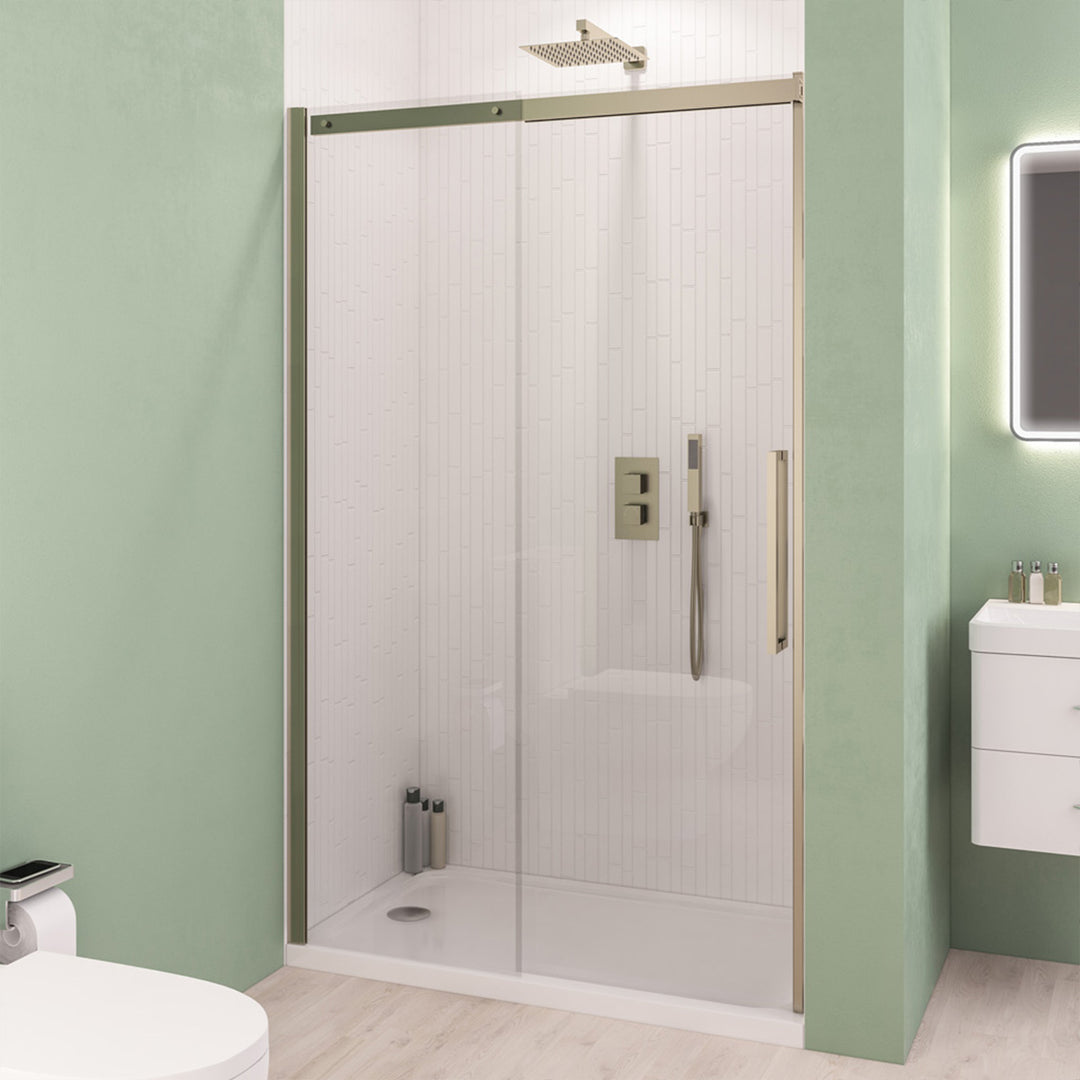 Corniche 8 1400mm Sliding Shower Door - Brushed Brass