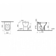 Vitra S50 Comfort Height Toilet with Concealed Cistern & Matt Black Flush Plate - Technical drawing