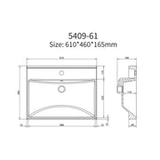 Linea Set On 600mm Ceramic Basin 1 Taphole - Technical drawing