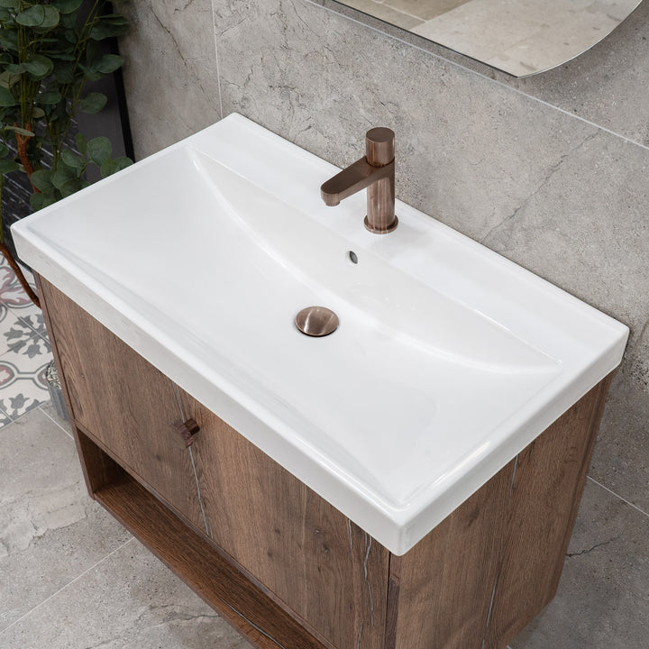 Josef Martin Havana 800mm Wall Hung Vanity Unit &amp; Inset Basin - Pewter Oak