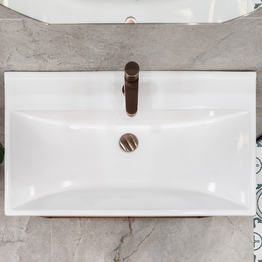 Josef Martin Havana 800mm Wall Hung Vanity Unit &amp; Inset Basin - Pewter Oak