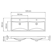 Linea Set On 1200mm Twin Bowl Ceramic Basin 2 Taphole - Technical drawing