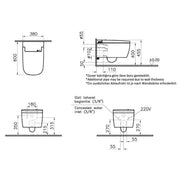 Vitra V-Care Rimless Wall Hung Smart Pan inc Seat - Technical drawing