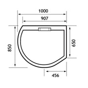Volente 1000 x 850/650mm Spacesaver Offset Quadrant Shower Enclosure - Technical drawing