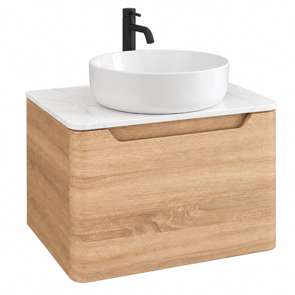 Camden 600mm Wall Hung Vanity Unit &amp; Worktop - Bardolino Oak
