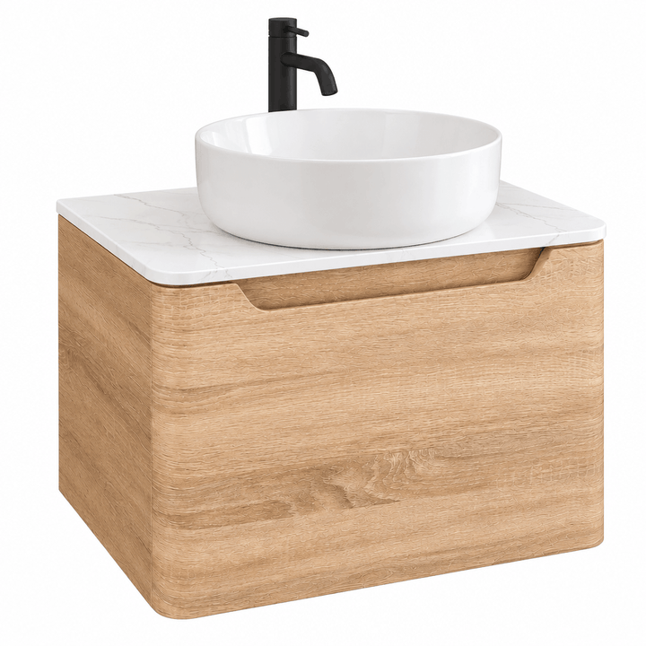 Camden 600mm Wall Hung Vanity Unit &amp; Worktop - Bardolino Oak